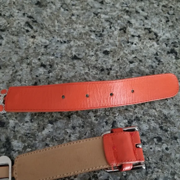 Vintage Rare Berge Orange Genuine Italian Leather And Metal Belt